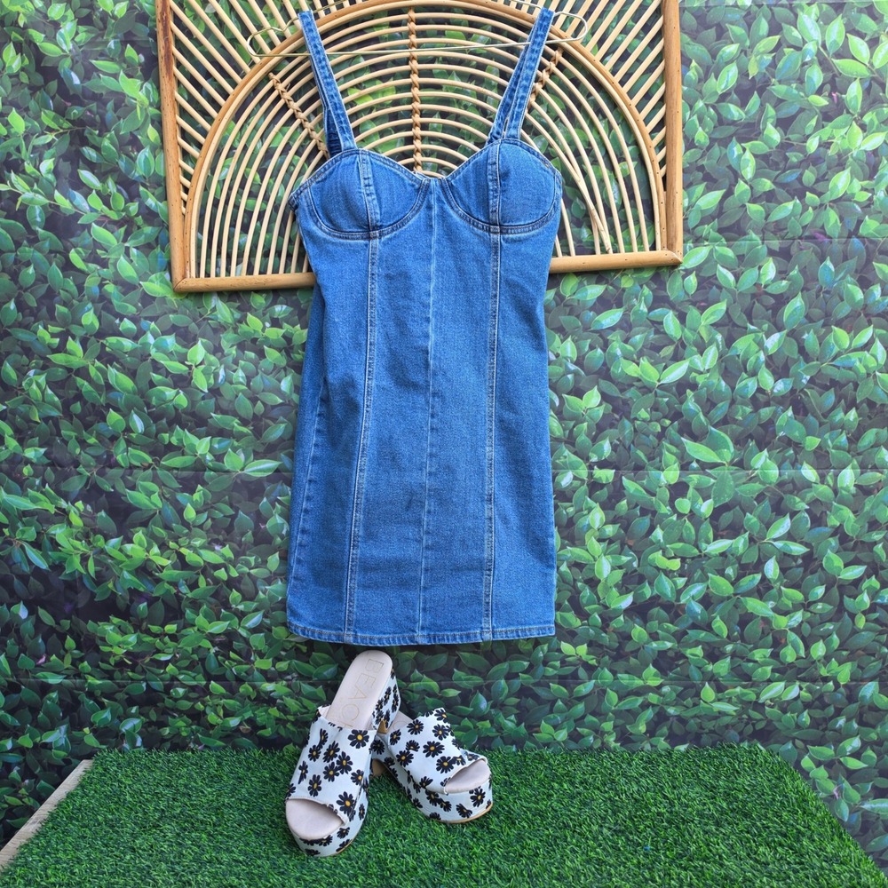 Steve Madden Denim Mini Dress Blue Bustier Bodycon DO18484F Womens Small